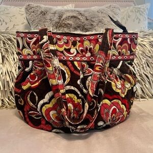 Issues VERA BRADLEY Morgan Shoulder Bag Handles Brown Orange Pink Floral Zipper